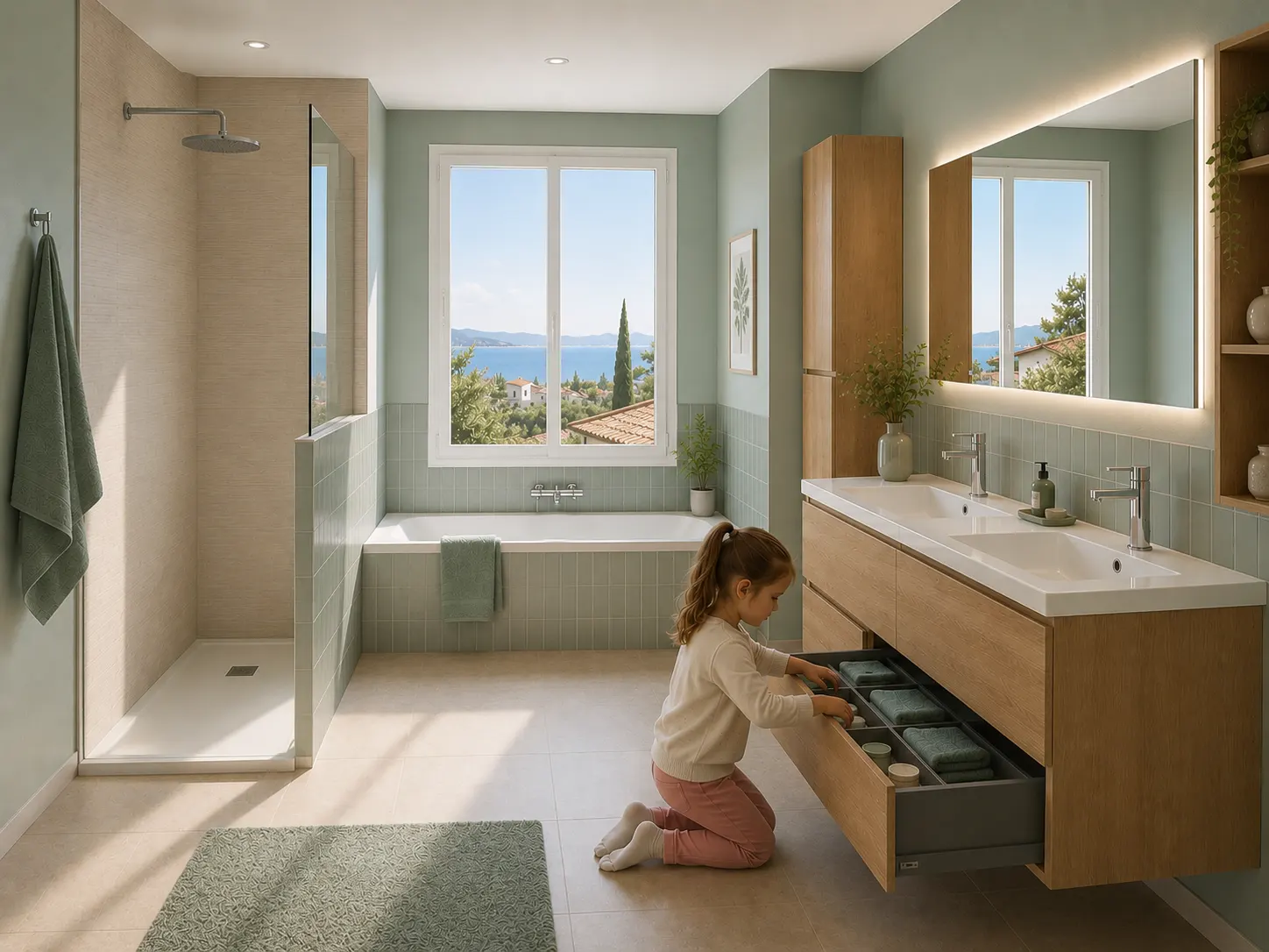 Rénovation de petite salle de bain de 3 à 4 m² avec douche et meuble suspendu réalisée dans le Var